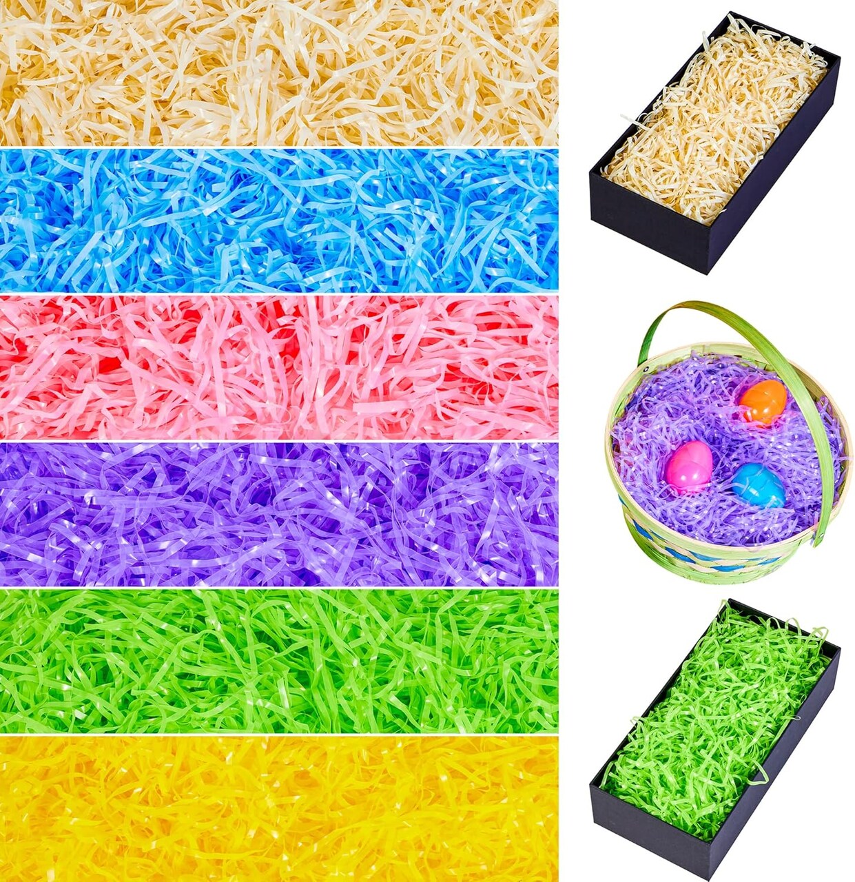 12 Oz Easter Plastic Grass in 6 Colors Shred Packaging Filler for Basket Filling